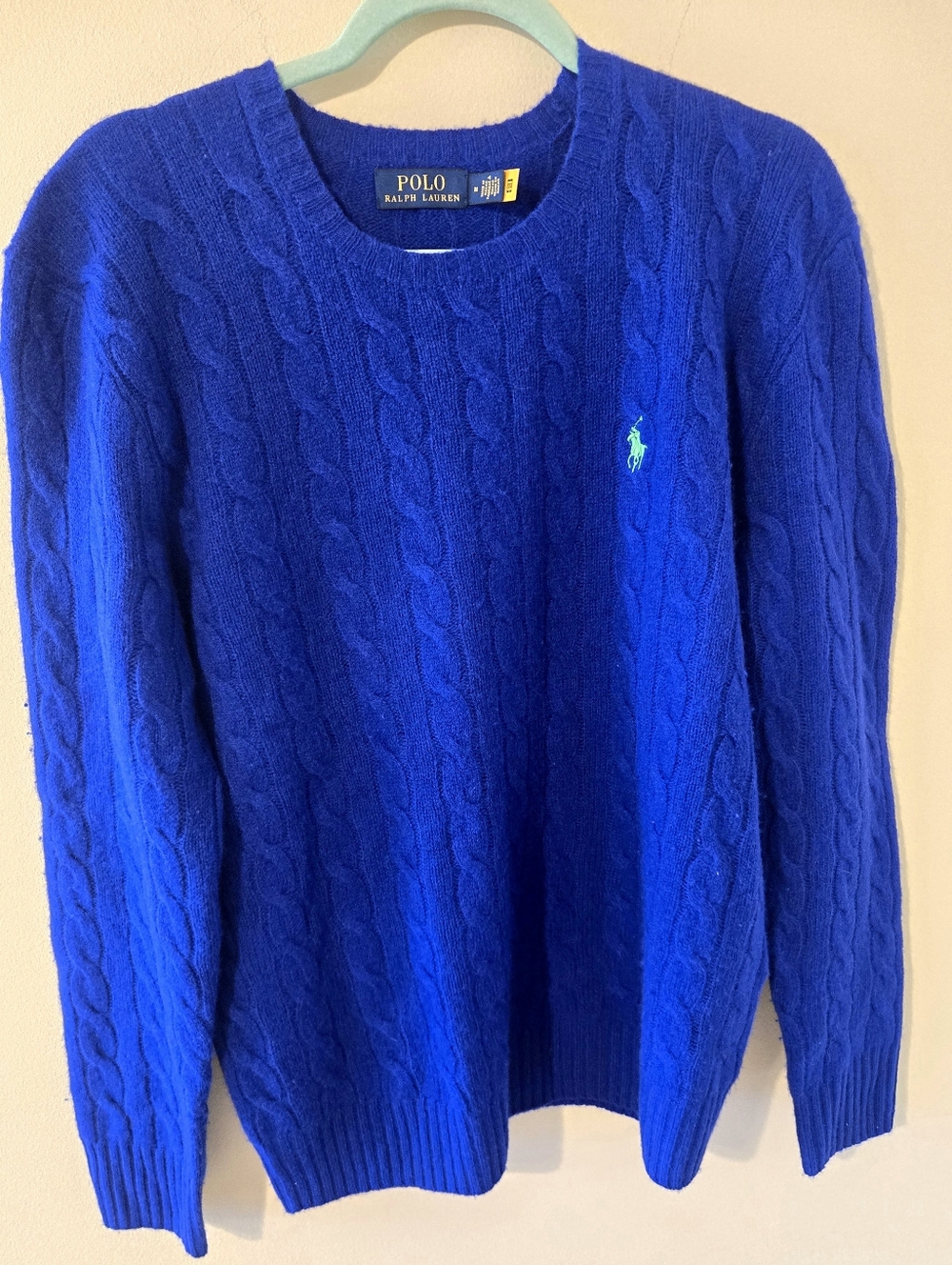 Polo Ralph Lauren Women's Cashmere Wool Cable Knit Crew Sweater Royal Blue MD
